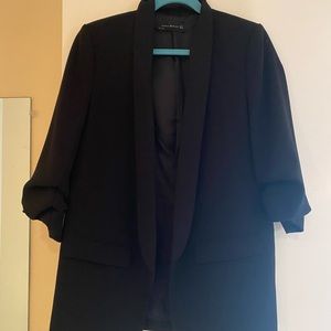 Zara Black Scrunched Sleeve Blazer